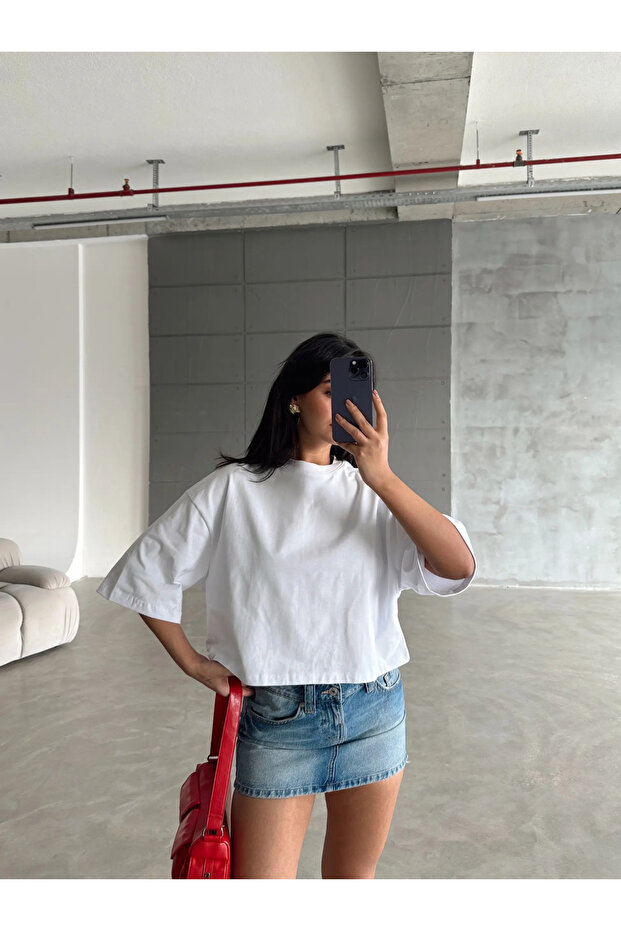 Oversize Basic Crop - Ecru - 1