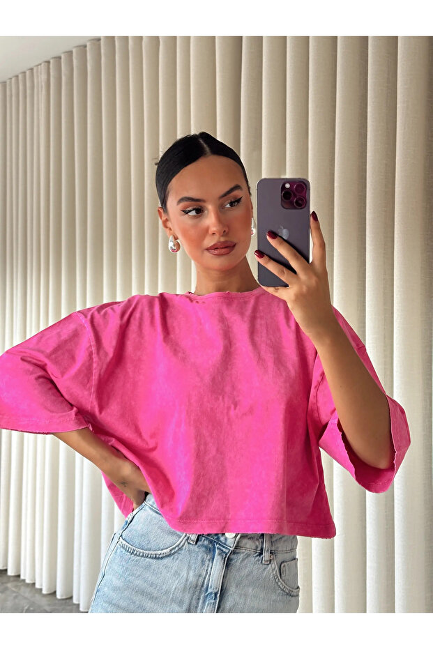 بلوزة قصيرة قابلة للغسل - وردي - 2