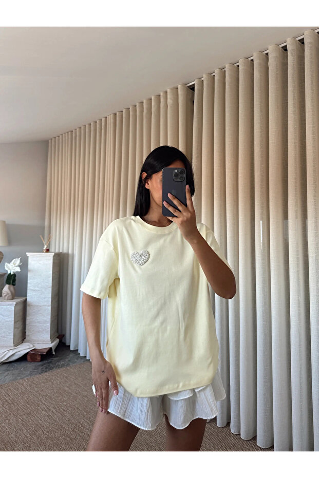 İnci Detay Oversize Basic - Sarı - 1