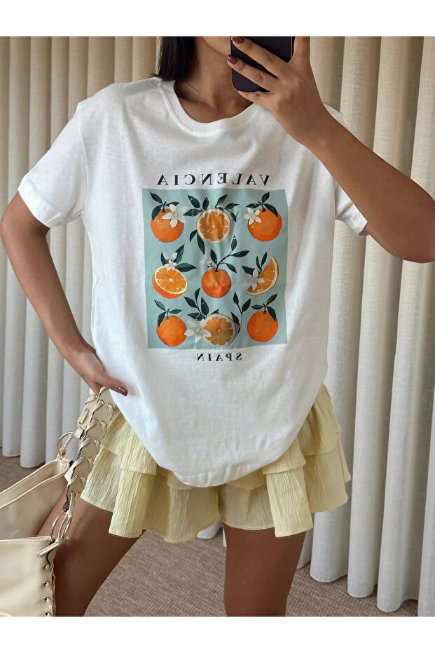 Orange Print Basic - White - 2
