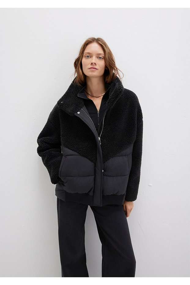 Sherpa Detailed Black Jacket Loose Fit / Loose Relaxed Fit 1110476-900