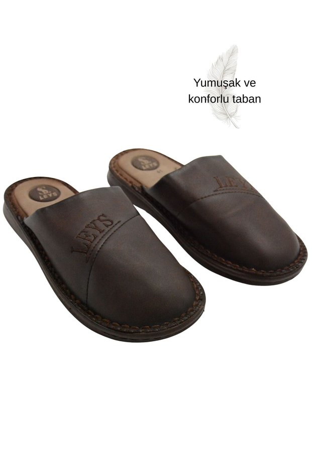 Men's Dark Brown Orthopedic House Slippers – Embroidered Casual House Slippers