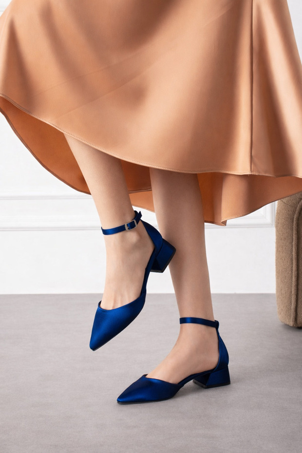 Navy Blue Satin Low-Top Shoes