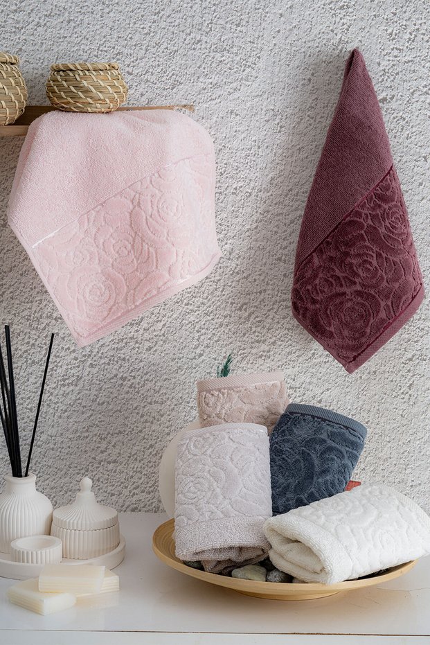 Nurpak Sevgi Hand Towel Set | 6 Pieces 50X90 cm | 100% Cotton | Soft and Absorbent | Daily & Dowry Life