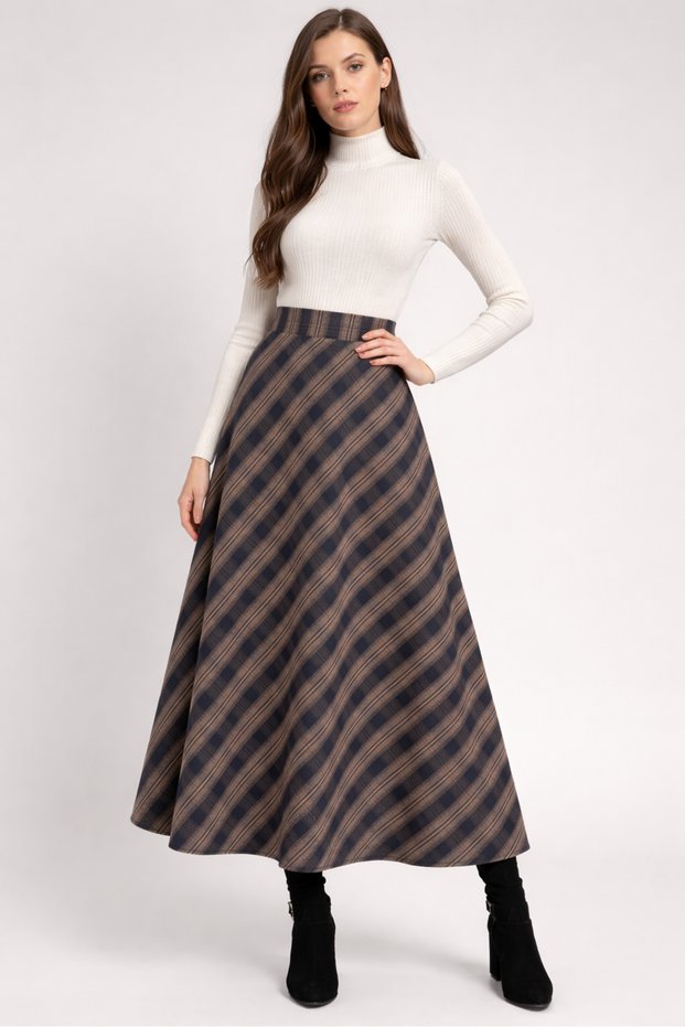 Women's Plaid Patterned Long Skirt
