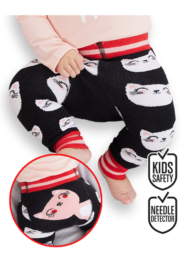 Cat Baby Girl Black Knitted Leggings-Pants