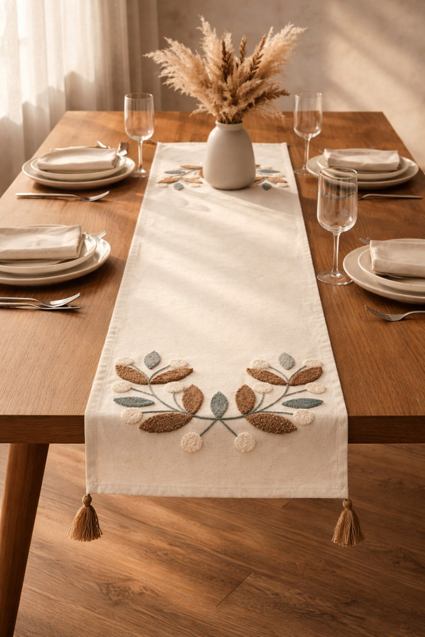 Doğal Yaprak İşlemeli Runner - 1