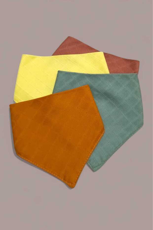 100% Cotton 4 Pieces Muslin Collar Baby Bib Double Layer with Two Snaps Parla (Scarf, Drool Bib)