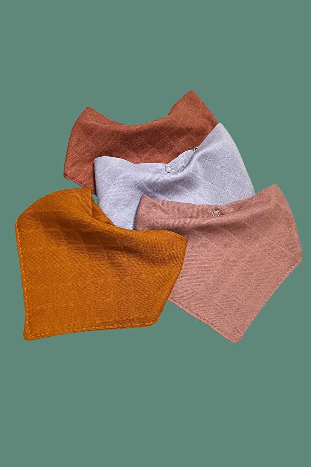 100% Cotton 4 Pieces Muslin Collar Baby Bib Double Layer with Two Snaps Nebahat (Scarf, Drool Bib)
