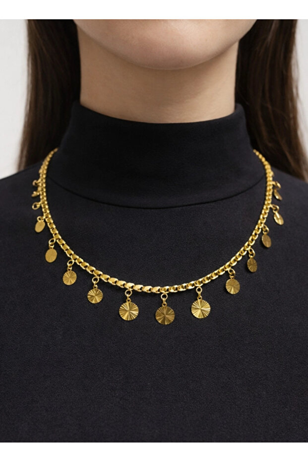 14 Ayar Altın Pullu Kolye - 1