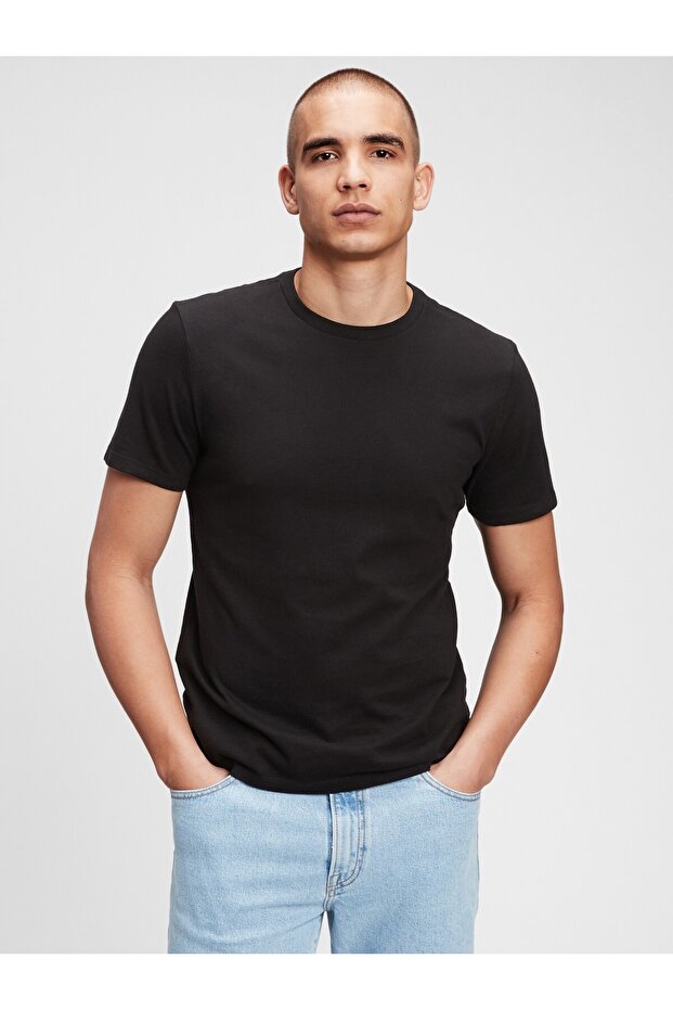 Erkek Siyah Bisiklet Yaka Basic T-Shirt - 3
