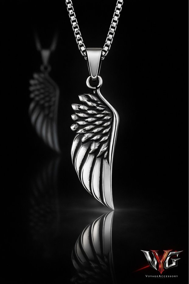 Unisex Steel Necklace | Angel Wing Silver Color Necklace | Stainless Steel Wing Pendant Gift Jewelry
