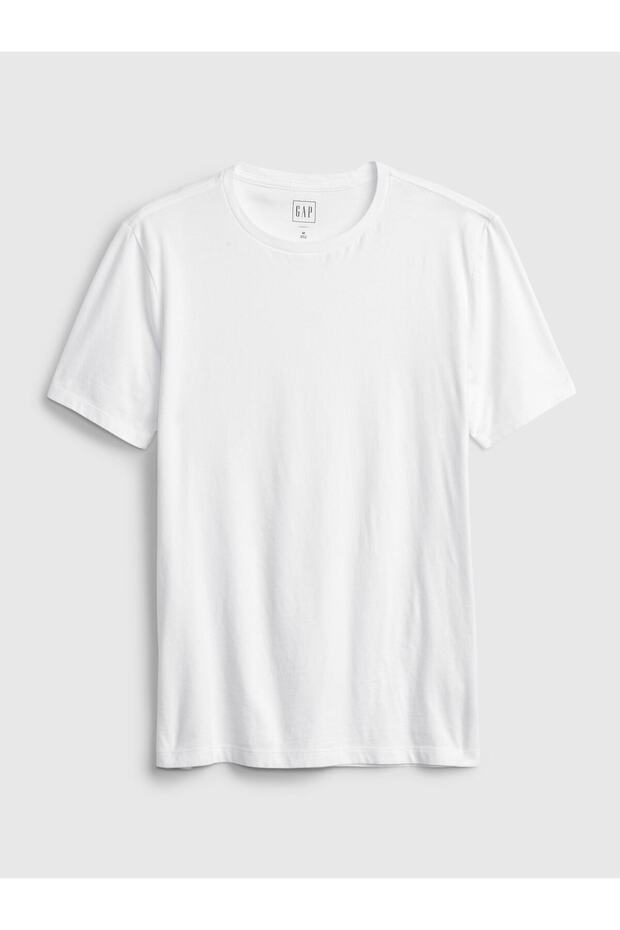 Erkek Beyaz Bisiklet Yaka Basic T-Shirt - 2