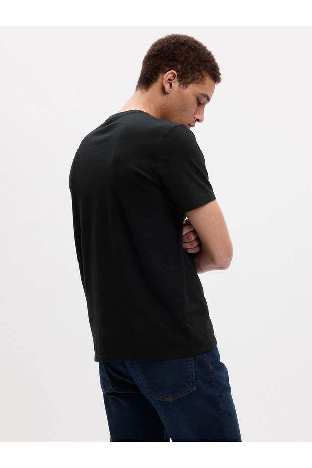 Erkek Siyah Bisiklet Yaka Basic T-Shirt - 8