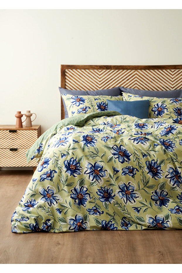 100% Cotton Satin Marlowe Double Duvet Cover Set Green (200X220 cm)