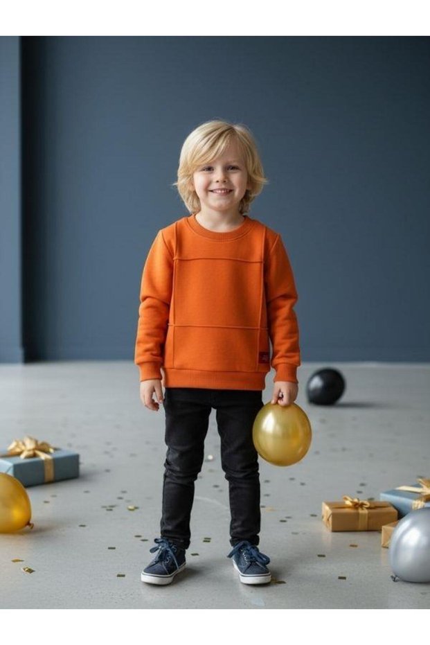 Boy's Crew Neck Sweatshirt with Stitching Detail