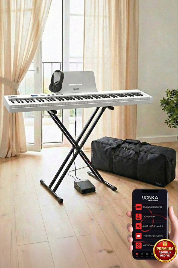 Midex Plx-100wh-st Taşınabilir Dijital Piyano Tuş Hassasiyetli 88 Tuş Bt Şarjlı Standlı Full Set