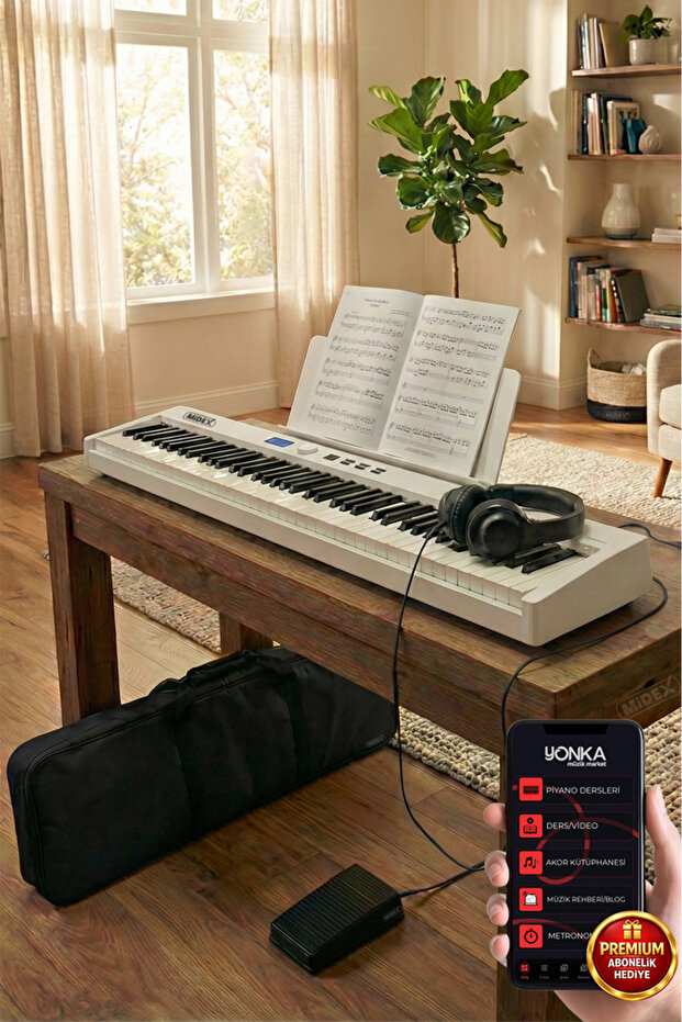 Midex Plx-100wh Taşınabilir Dijital Piyano Tuş Hassasiyetli 88 Tuş Bluetooth Şarjlı Full Set
