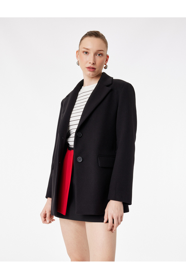 Long Sleeve Buttoned Pocketed Cashmere Jacket