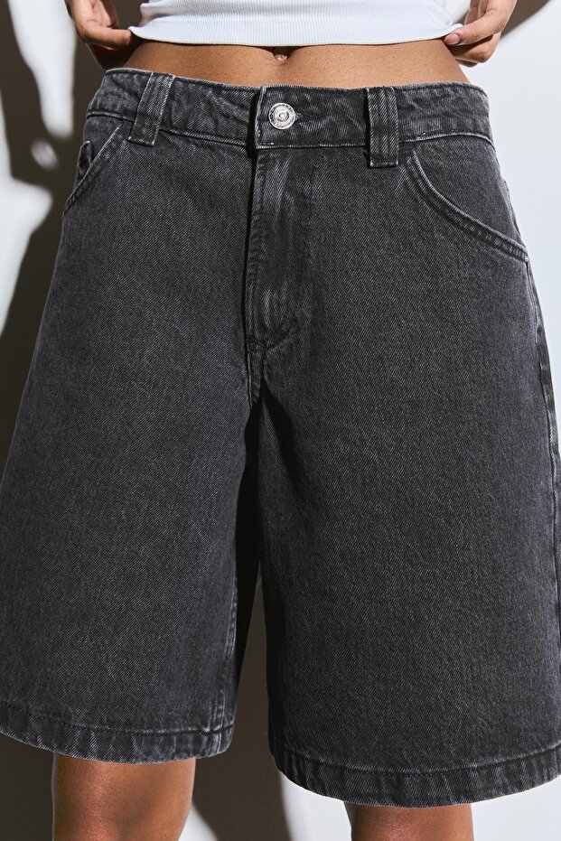 Denim baggy fit şort - 3
