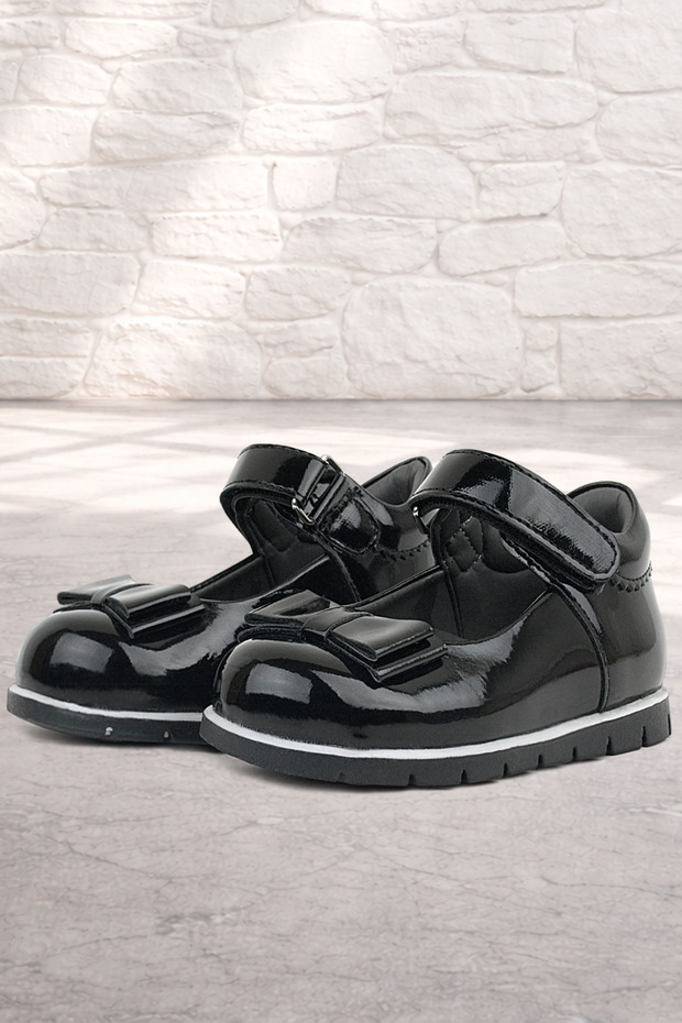 Black Patent Leather Bow Baby Girl Ballet Shoes