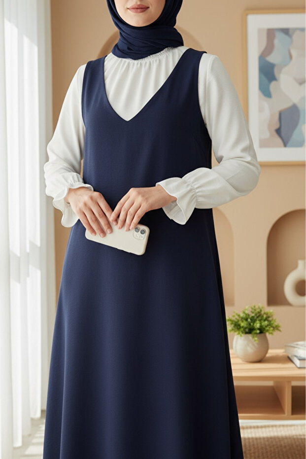 Long Jile with Shoulder Straps - Dark Blue