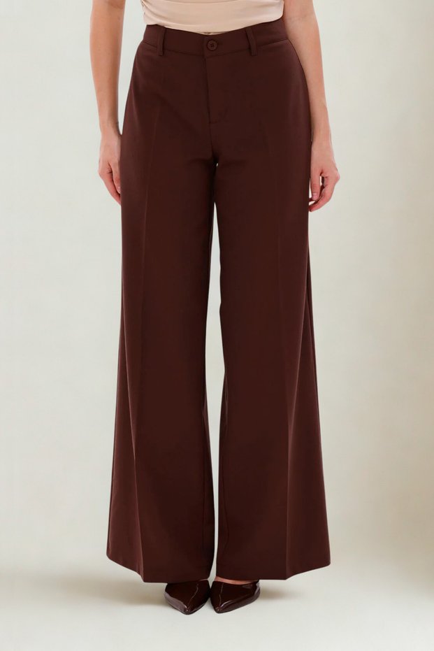 Women's Pants Palazzo Pants Wide Leg Pants Stretch Fabric Loose Leg Comfortable Brown Front Buttoned