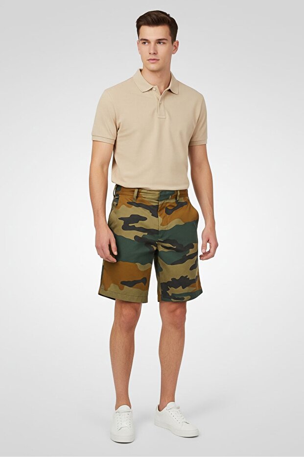 Men Camouflage Basic Shorts, Olive, Multicolor - 3