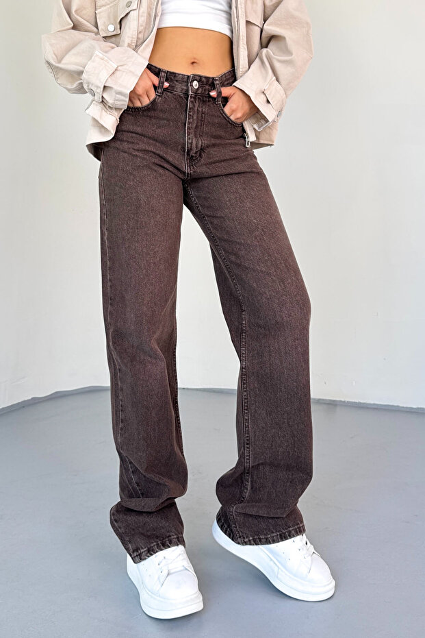 JEAN-488 Acı Kahve Yıkamalı Basic Mom Jean - 5