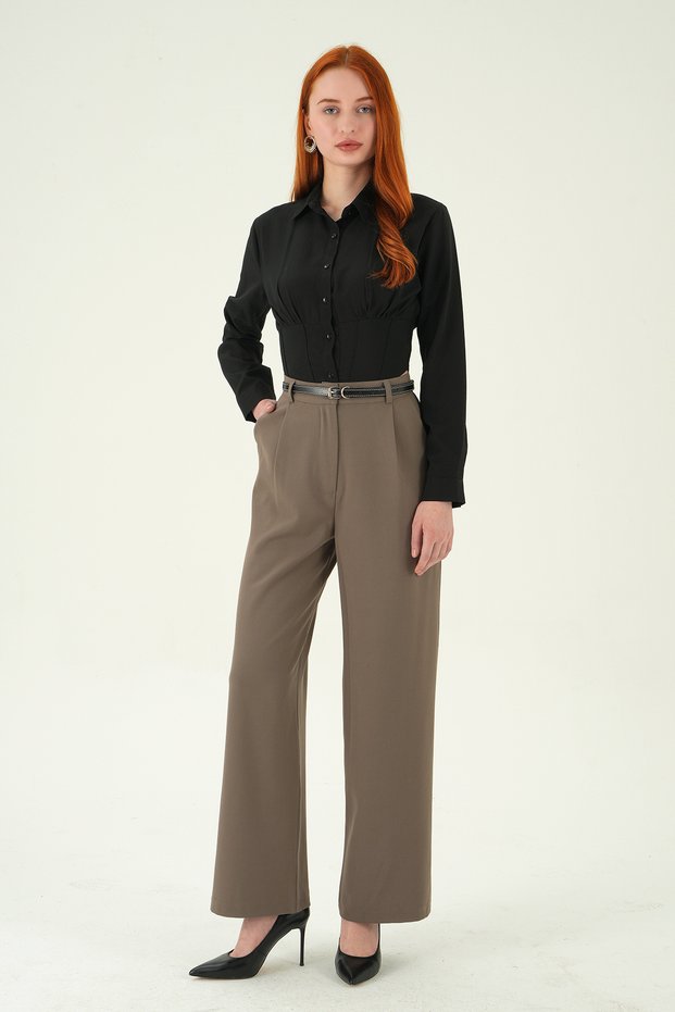 Mink Front Pleated Belt Piece Trousers 8399A