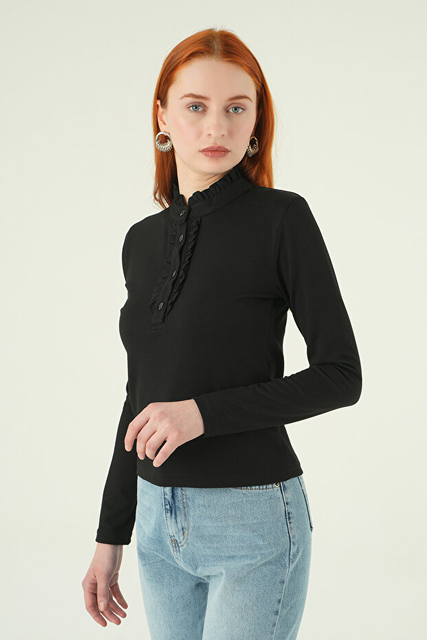 8311A Front Button Blouse Black - 1