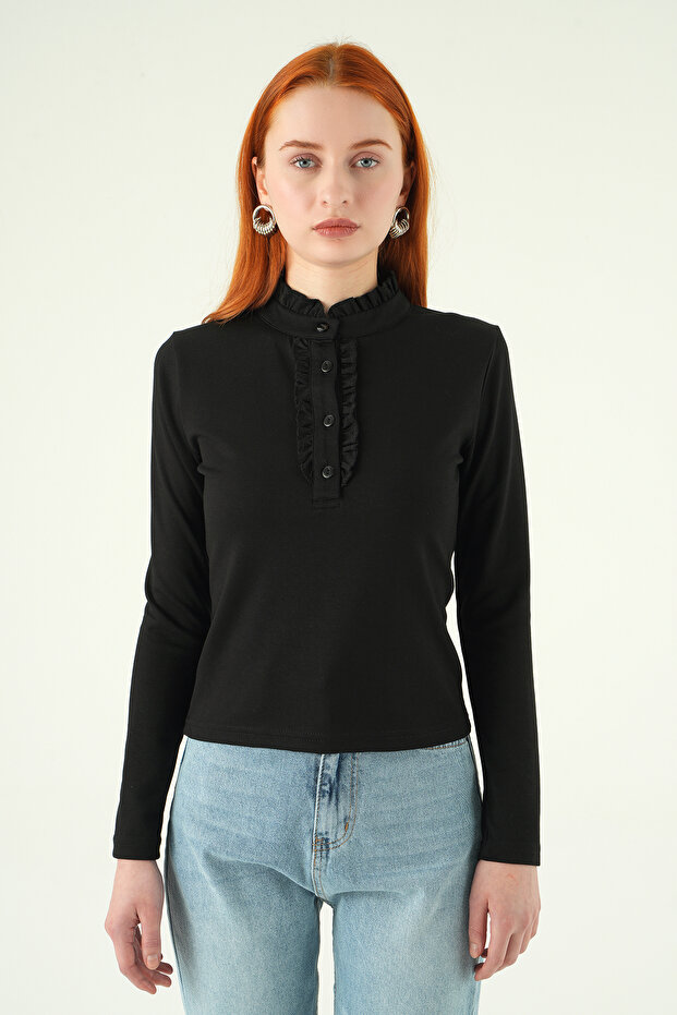 8311A Front Button Blouse Black - 2