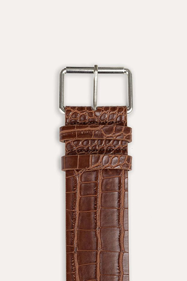 حزام جلدي بنقشة التمساح - 3