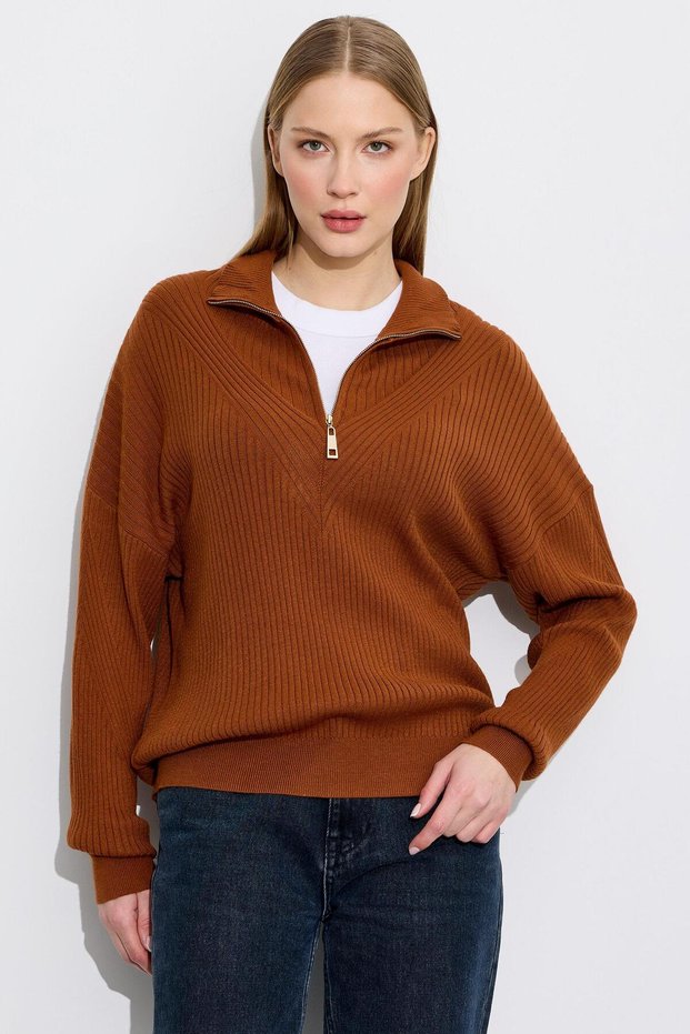 Knitted Detailed High Collar Knitwear Blouse Tile