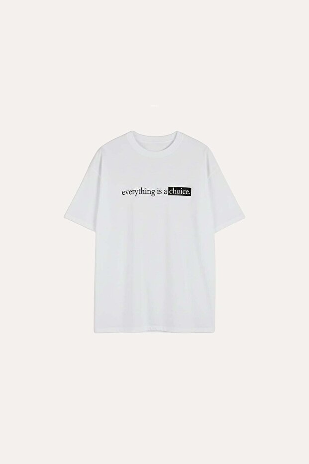 Baskılı Basic T-shırt Beyaz - 1