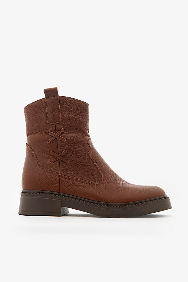 Tan Genuine Leather Side Zipper Non-Slip Sole Women's Boots