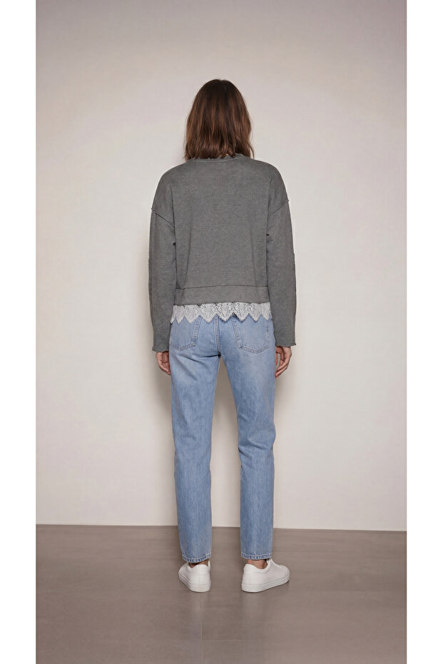 Eteği Dantelli İnterlok Sweatshirt - 4