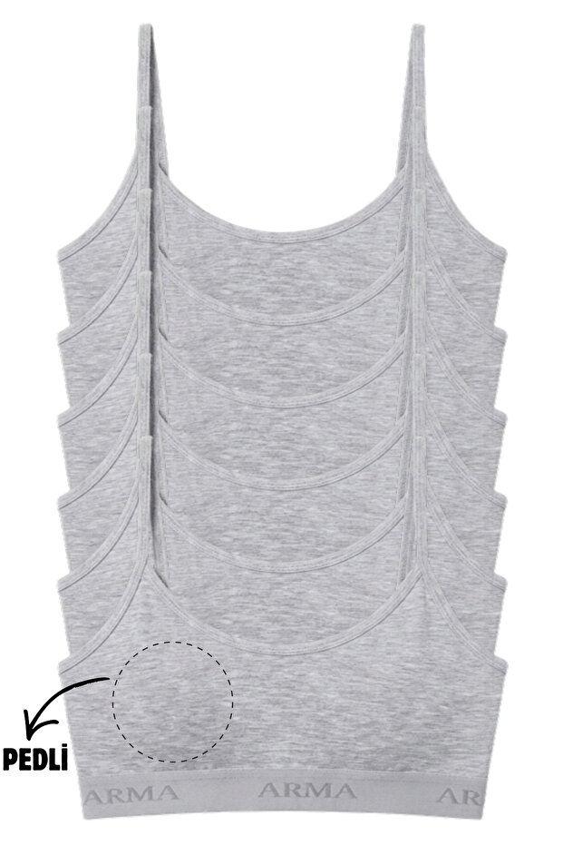 Teenage Girls Cotton String Straps Removable Pads Half Tank Training Bra 6-Pack Gray