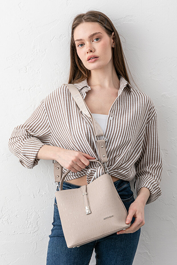 Print Patterned Waterproof 3 Compartment Women's Shoulder Bag Stone 22x20cm Pbu4002