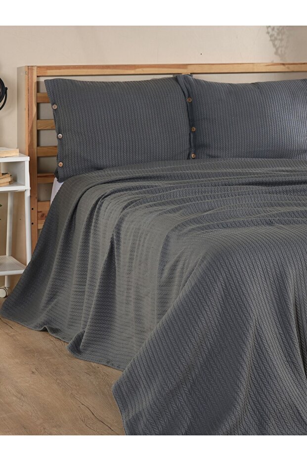Double Anthracite Bedspread Set with 2 Pillowcases - 5
