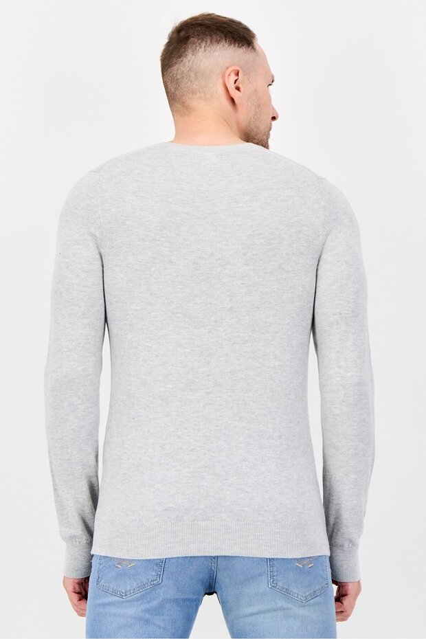 Men V Neck Long Sleeves Plain Sweaters, Light Grey - 3