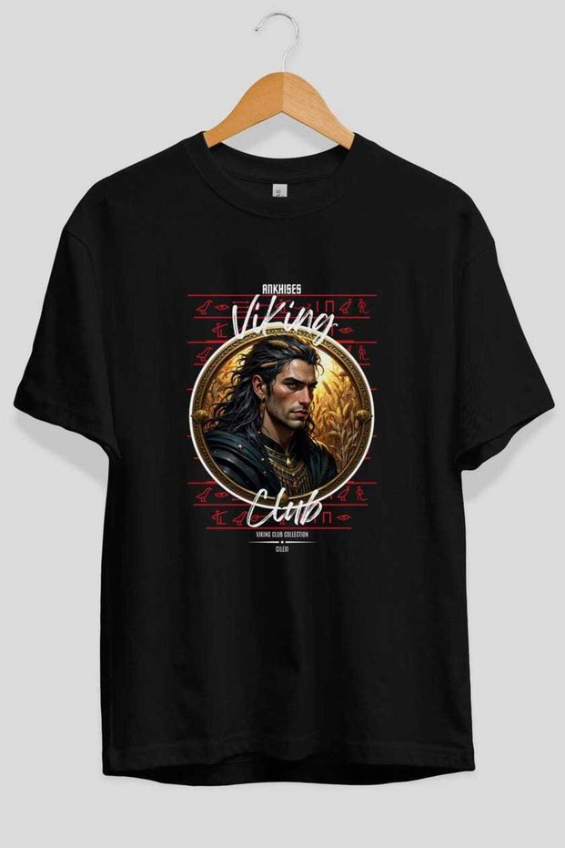 Viking Mythology 2 Pre-Printed Black Oversize T-Shirt Men Women Cotton Crew Neck T-Shirt