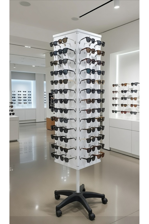 140 Pieces Demountable 360 Rotatable Wheel Stand with 2 Mirrors Metal Body Glasses Stand 1.75X35Cm