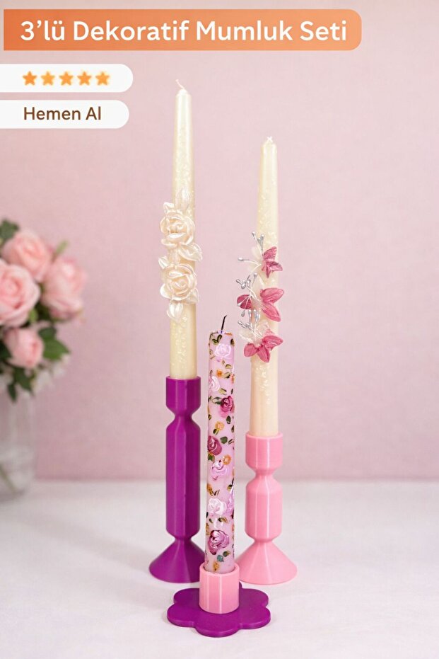 Romantik & Modern Üçlü Şamdan Seti - 1