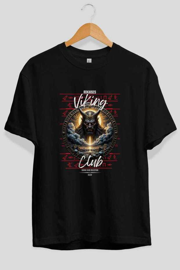 Viking Mythology 9 Pre-Printed Black Oversize T-Shirt Men Women Cotton Crew Neck T-Shirt