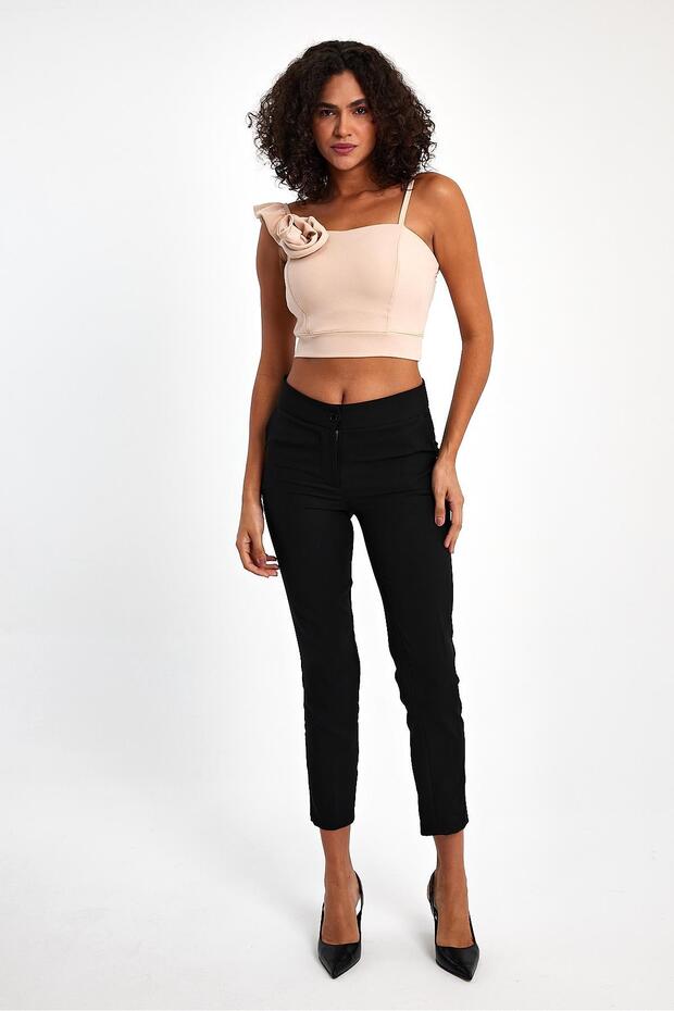 Women's Stylish Modern Crop Blouse with Rose Collar Detail and 5 Color Options