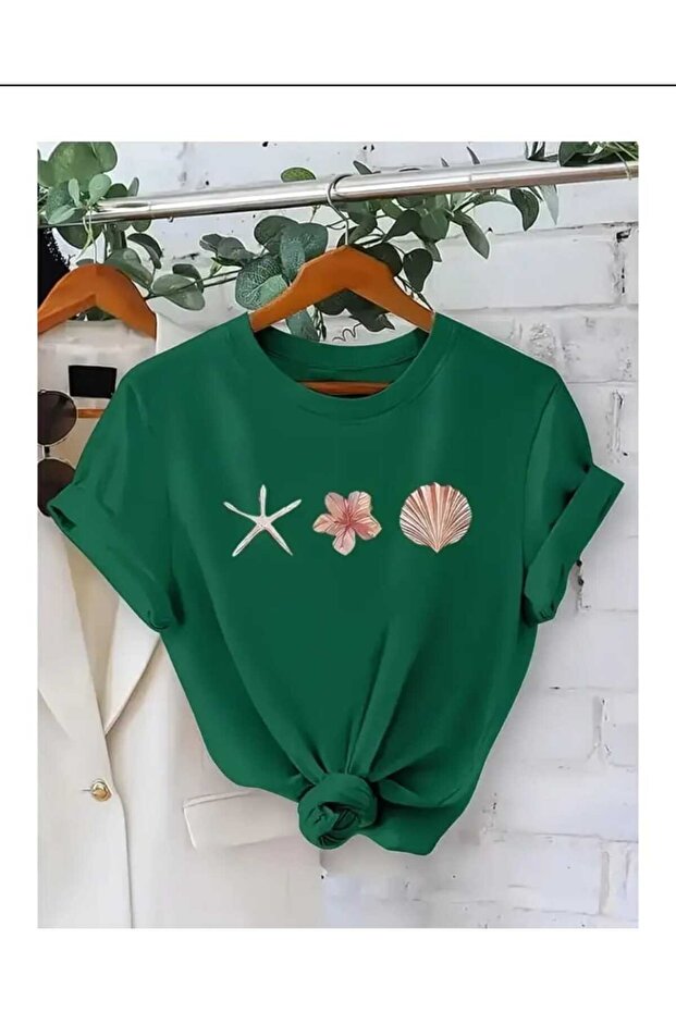 Sea Shell Printed Green T-Shirt