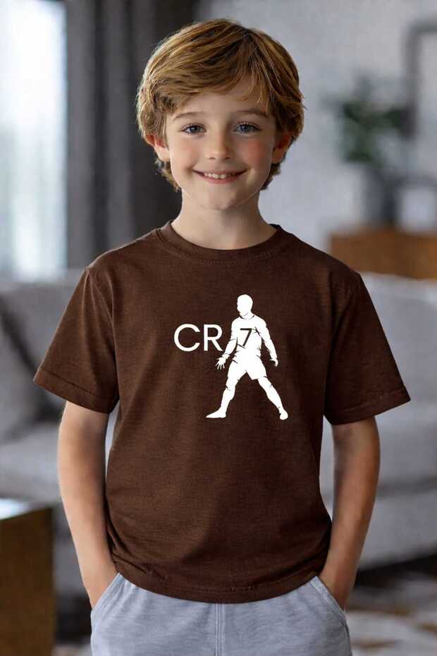 Ronaldo Printed Brown Kids T-Shirt