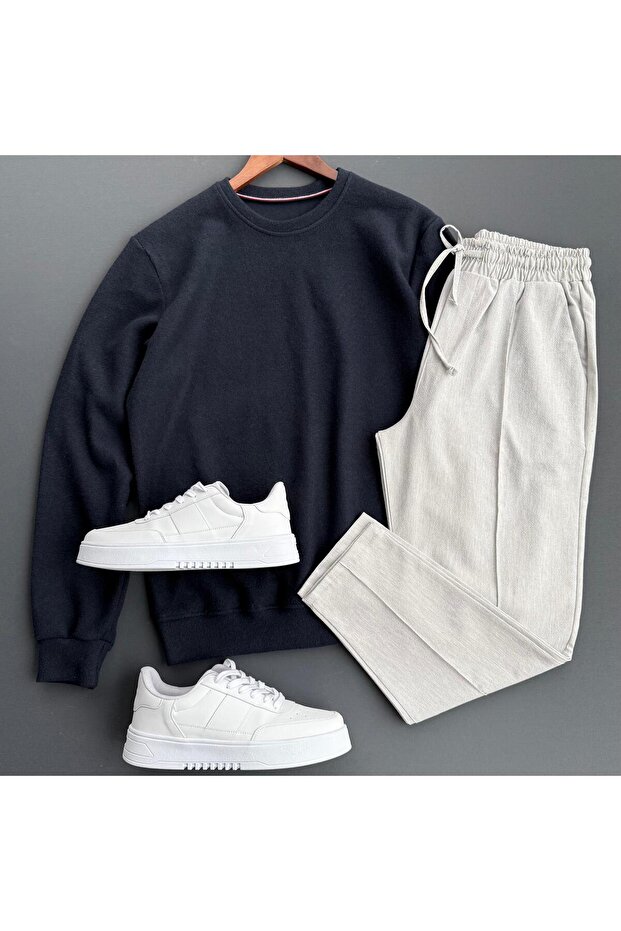 Knitted Fabric Sweater + Waffle Pants 2-Piece Combination