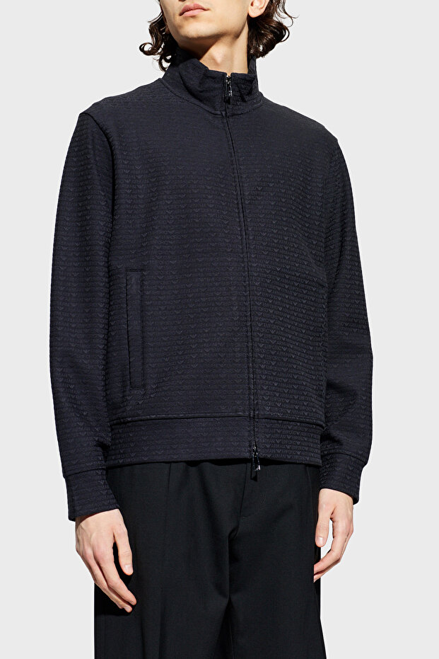 Cotton Blend Regular Fit Zippered Stand Collar Logo Sweat Men's Sweat Em004534 Af13